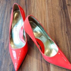 Coral colored pumps.